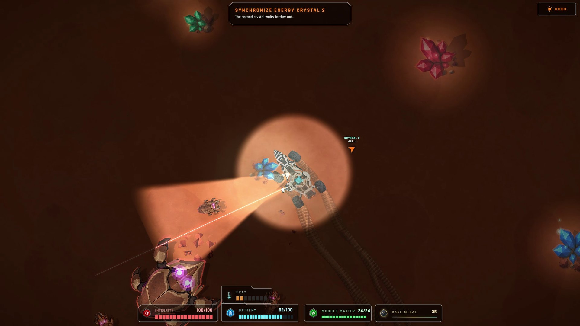 Blackbeam: orange laser fight with an alien brute at dusk