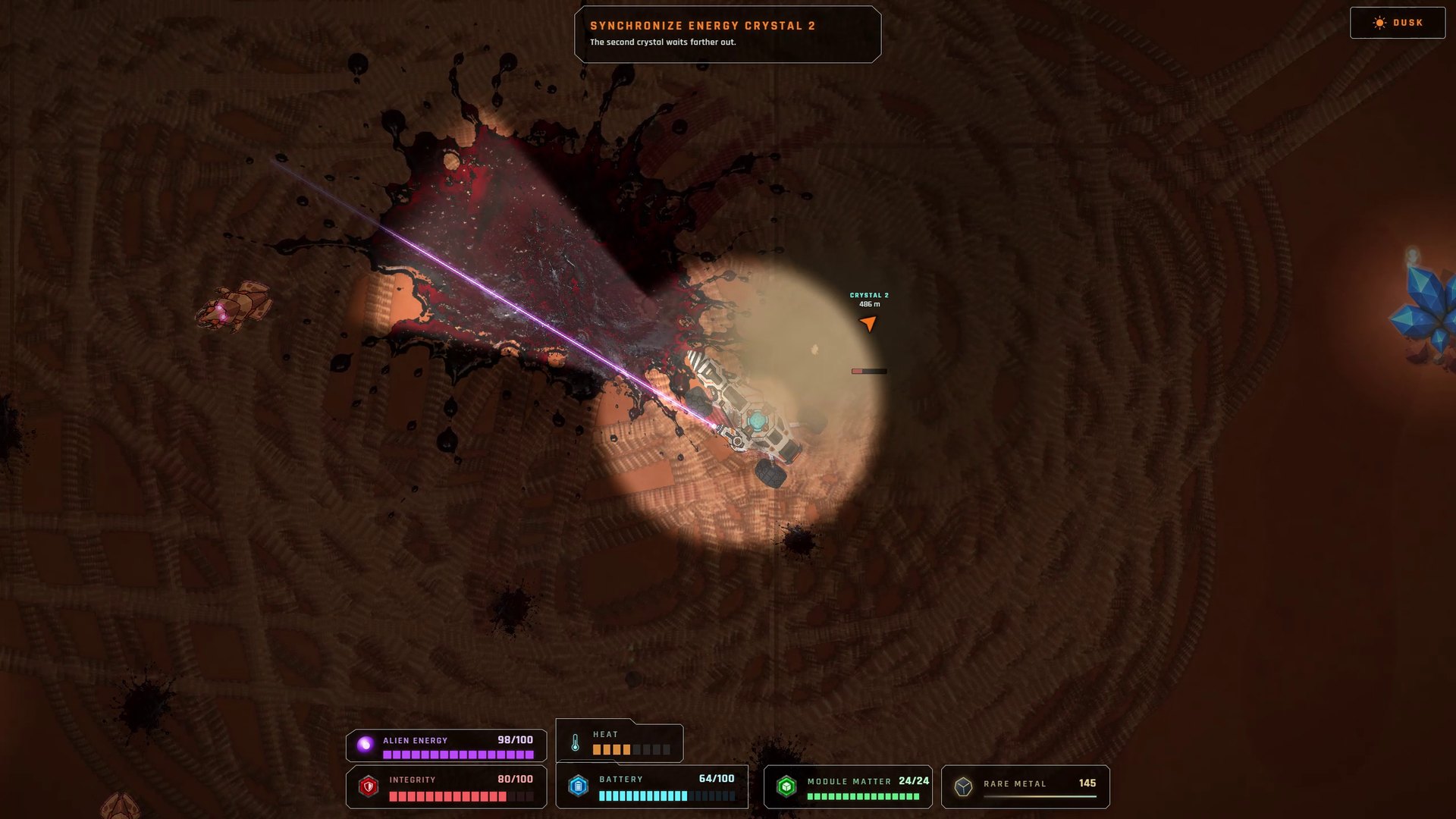 Blackbeam: direct purple laser hit during night exploration